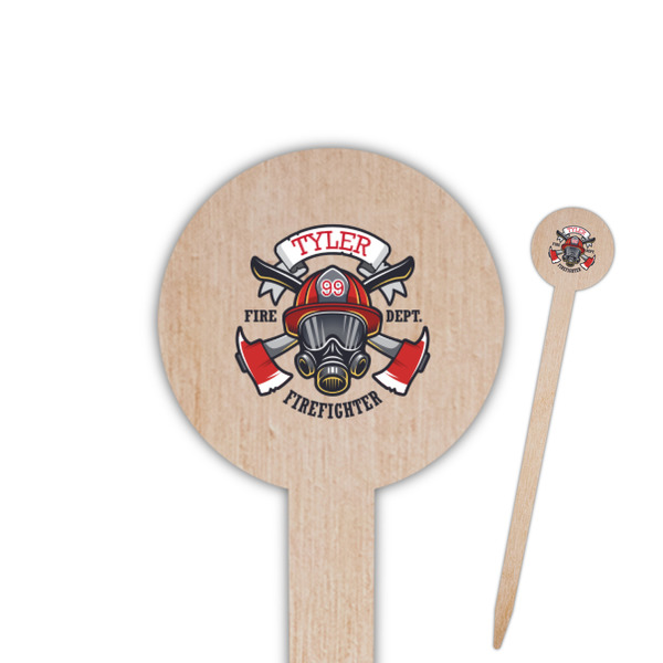 Custom Firefighter 6" Round Wooden Food Picks - Single Sided (Personalized)