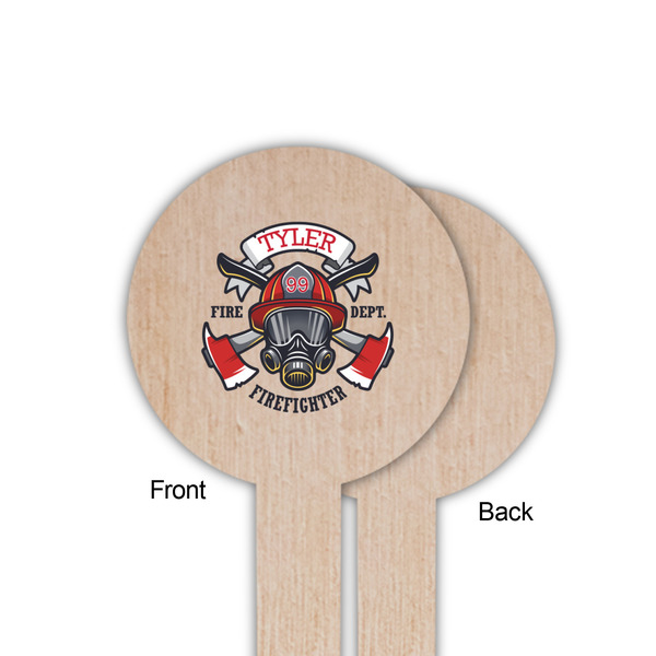 Firefighter Wooden 6" Food Pick - Round - Single Sided - Front & Back