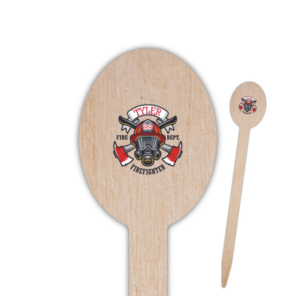 Custom Firefighter Oval Wooden Food Picks - Single Sided (Personalized)