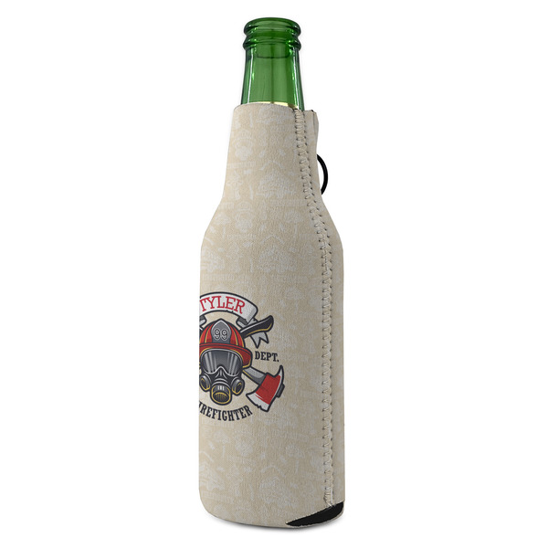 Firefighter Zipper Bottle Cooler - ANGLE (bottle)