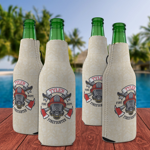 Firefighter Zipper Bottle Cooler - Set of 4 - LIFESTYLE