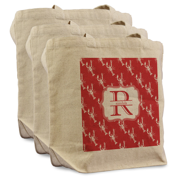 Crawfish 3 Reusable Cotton Grocery Bags - Front View