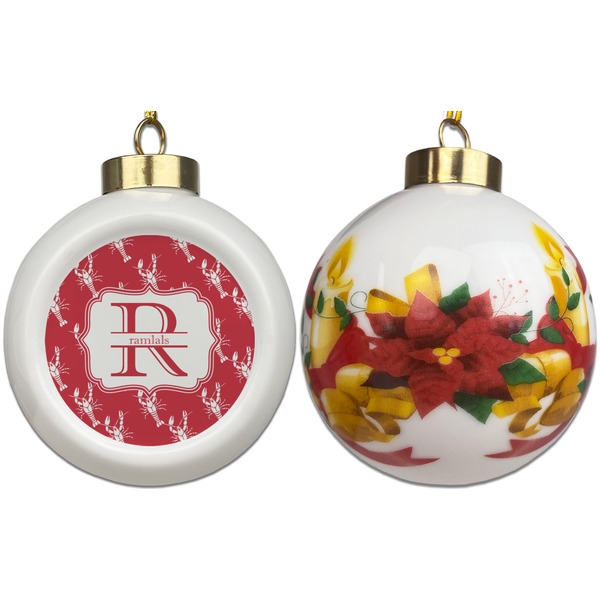 Crawfish Ceramic Christmas Ornament - Poinsettias (APPROVAL)