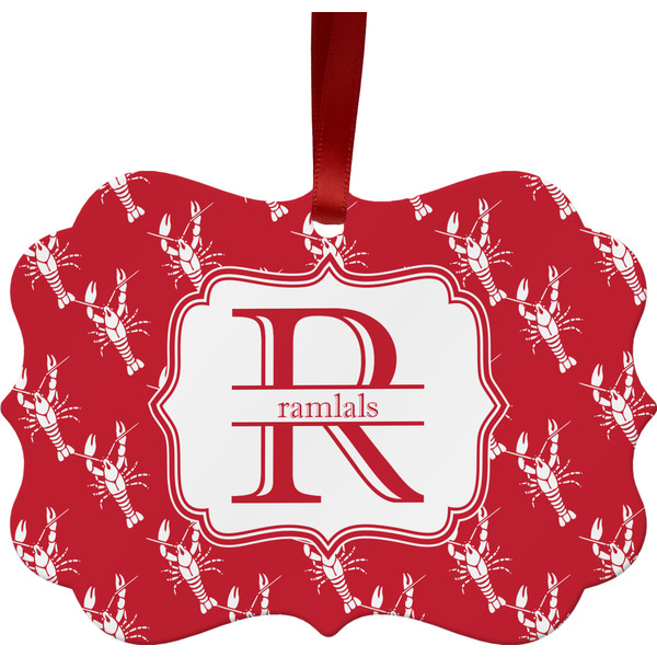 Custom Crawfish Metal Frame Ornament - Double Sided w/ Name and Initial