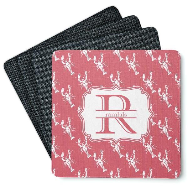 Custom Crawfish Square Rubber Backed Coasters - Set of 4 (Personalized)