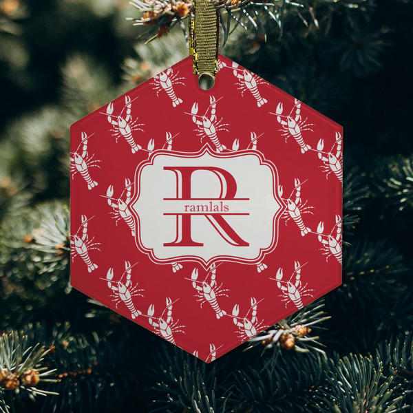 Crawfish Frosted Glass Ornament - Hexagon (Lifestyle)