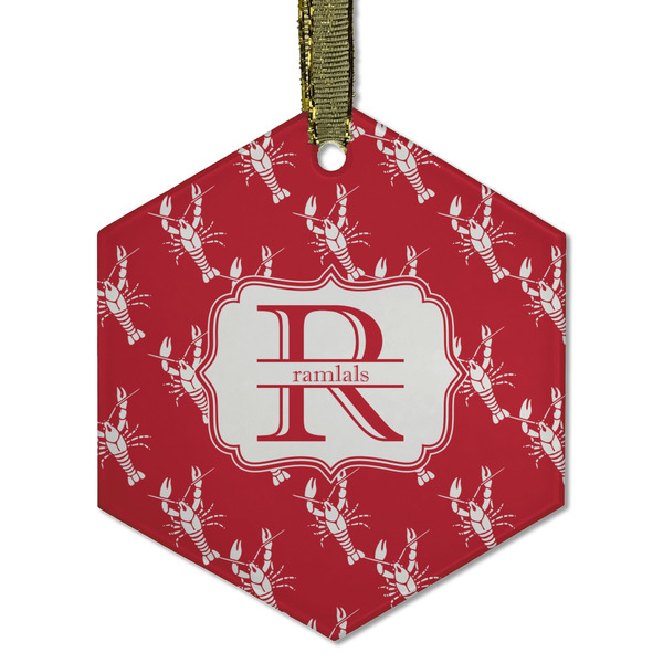 Custom Crawfish Flat Glass Ornament - Hexagon w/ Name and Initial