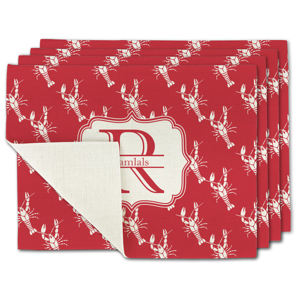 Custom Crawfish Single-Sided Linen Placemat - Set of 4 w/ Name and Initial