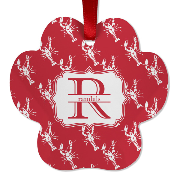 Custom Crawfish Metal Paw Ornament - Double Sided w/ Name and Initial