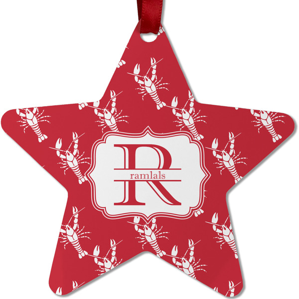 Custom Crawfish Metal Star Ornament - Double Sided w/ Name and Initial