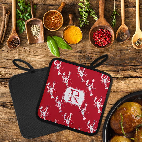 Crawfish Neoprene Pot Holder - Set of 2  LIFESTYLE (Flatlay)