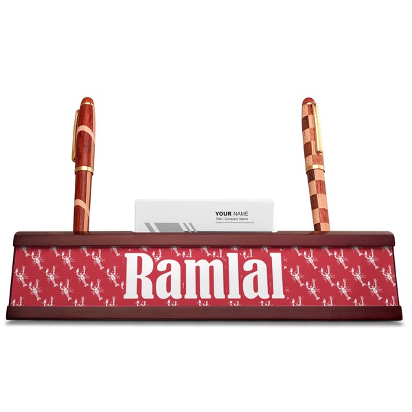 Crawfish Red Mahogany Nameplates with Business Card Holder - Straight