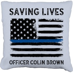 Blue Line Police Faux-Linen Throw Pillow 26" (Personalized)