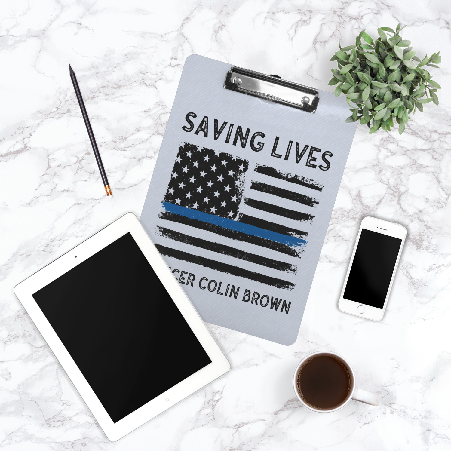 Blue Line Police Clipboard (Letter Size) (Personalized) YouCustomizeIt