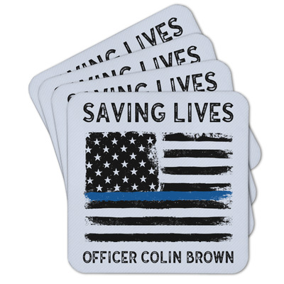 Blue Line Police Cork Coaster - Set of 4 w/ Name or Text