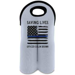 Blue Line Police Wine Tote Bag (2 Bottles) (Personalized)