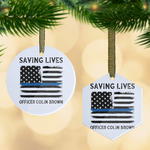 Blue Line Police Flat Glass Ornament w/ Name or Text