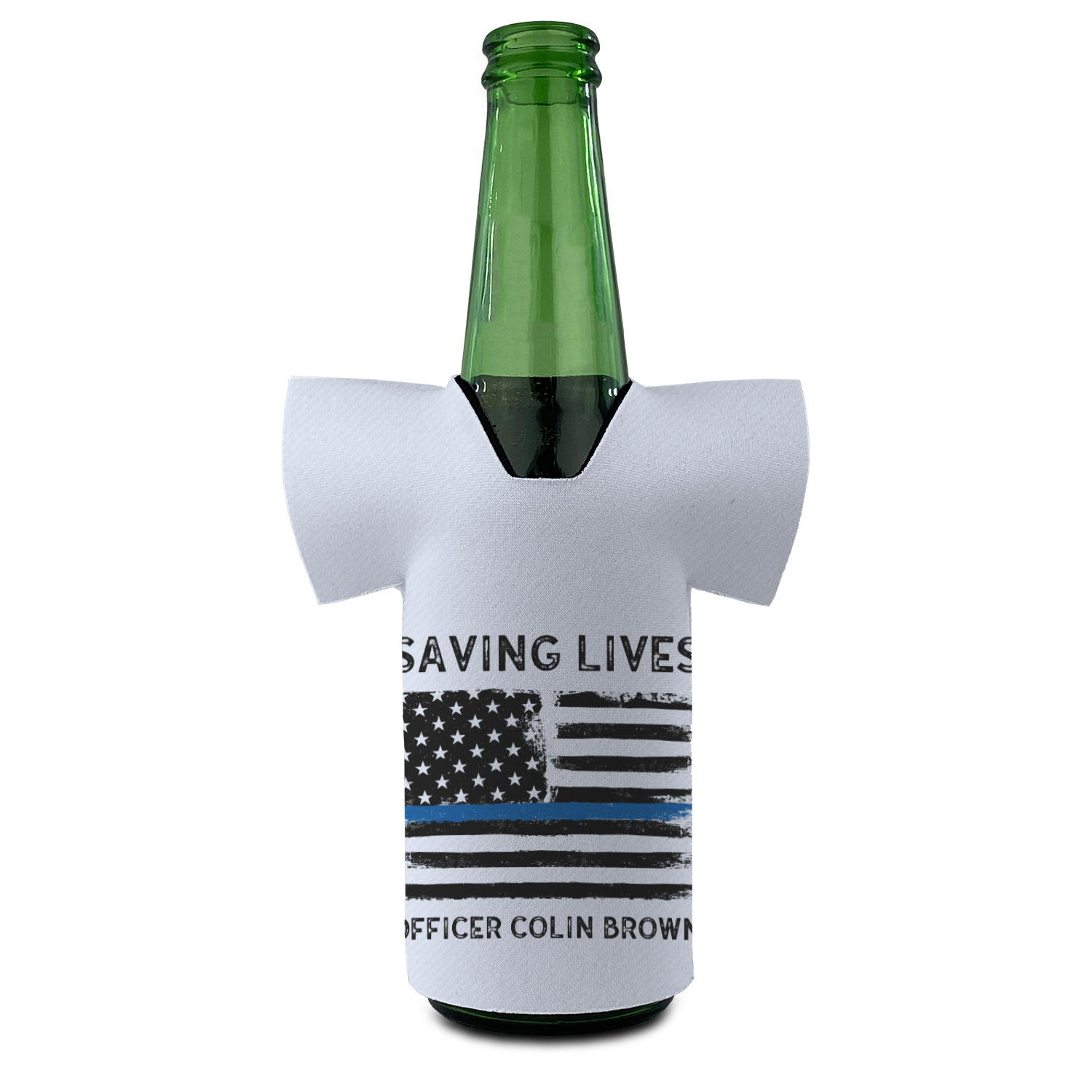 Police Blue Line US Flag Neoprene Beverage Sleeve Cold Beer Bottle Insulator
