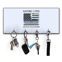Blue Line Police Key Hanger w/ 4 Hooks w/ Graphics and Text