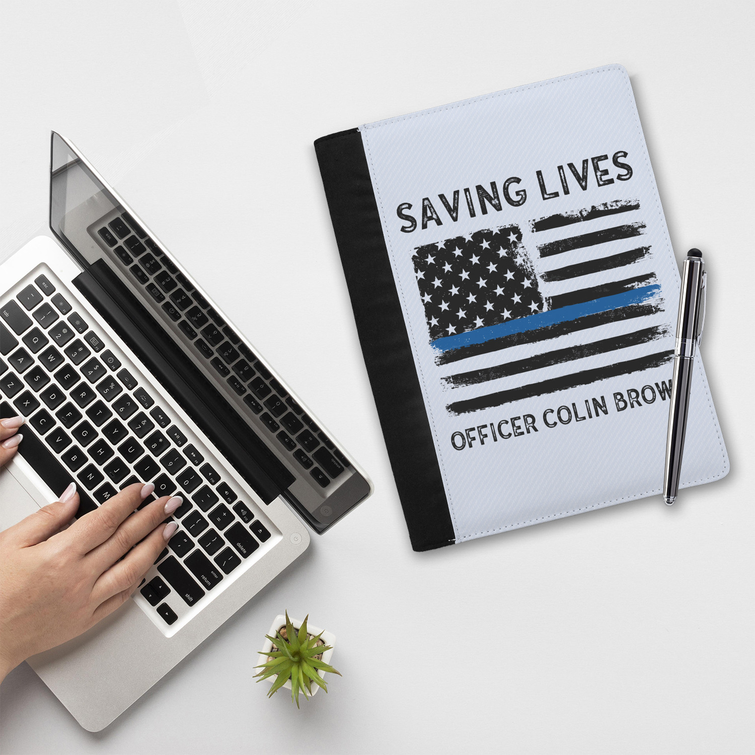 Blue Line Police Notebook Padfolio Large w/ Name or Text YouCustomizeIt