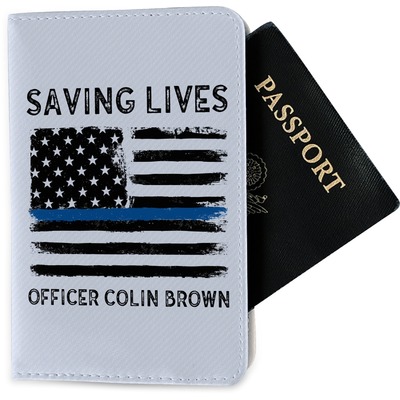 Blue Line Police Passport Holder - Fabric (Personalized)