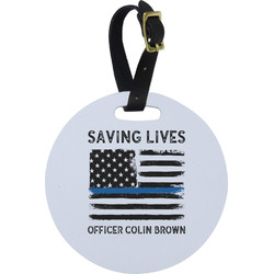 Blue Line Police Plastic Luggage Tag - Round (Personalized)