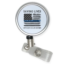 Blue Line Police Retractable Badge Reel (Personalized)