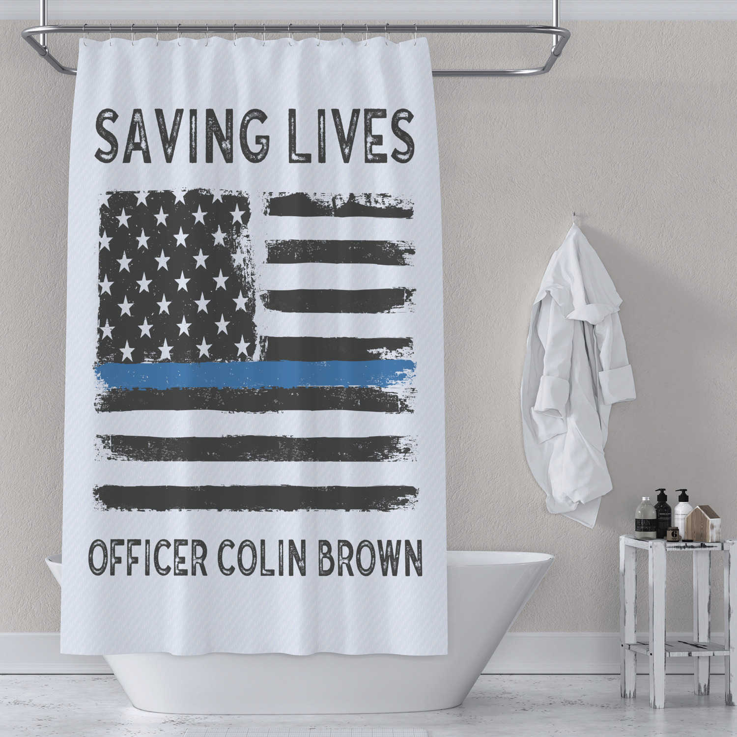 Blue Line Police Shower Curtain 71"x74" (Personalized) YouCustomizeIt