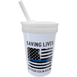Blue Line Police Sippy Cup with Straw (Personalized)