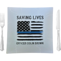 Blue Line Police 9.5" Glass Square Lunch / Dinner Plate- Single or Set of 4 (Personalized)