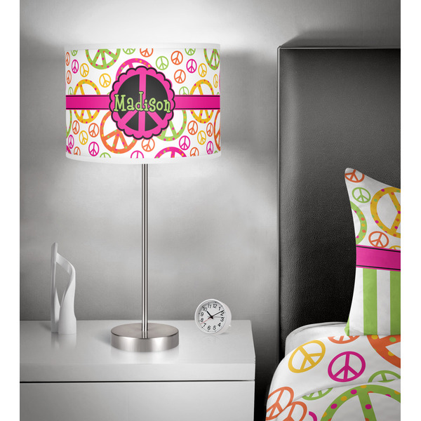 Peace Sign 13 inch drum lamp shade - in room