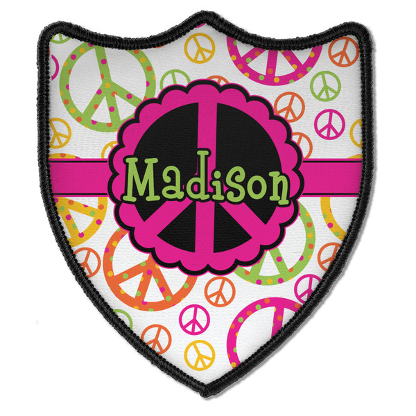 Custom Peace Sign Iron On Shield Patch B w/ Name or Text