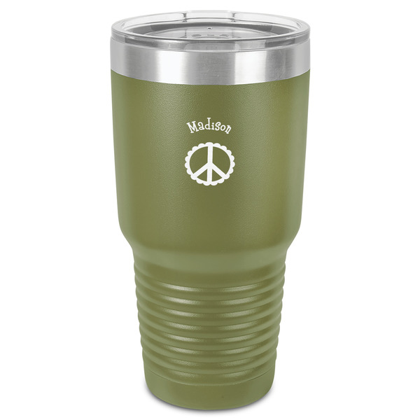 Peace Sign 30 oz Stainless Steel Ringneck Tumbler - Olive - Front