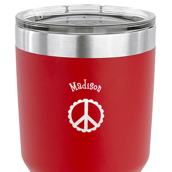 Peace Sign 30 oz Stainless Steel Ringneck Tumbler - Red - CLOSE UP
