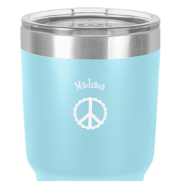 Peace Sign 30 oz Stainless Steel Ringneck Tumbler - Teal - Close Up