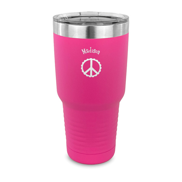 Custom Peace Sign 30 oz Stainless Steel Tumbler - Pink - Single Sided (Personalized)