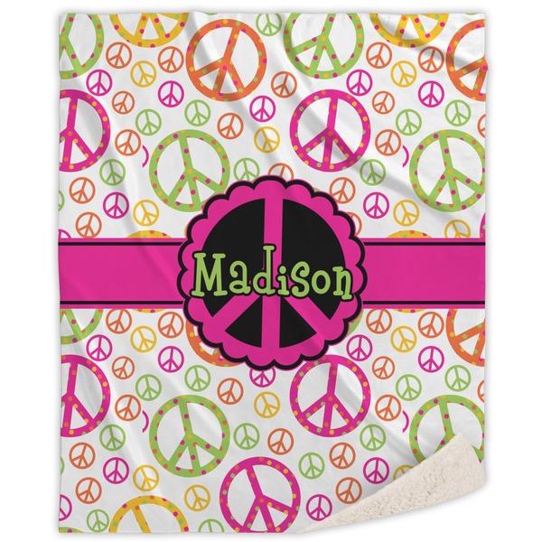 Custom Peace Sign Sherpa Throw Blanket - 60"x80" (Personalized)