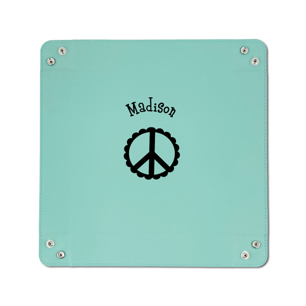 Peace Sign 6" x 6" Teal Leatherette Snap Up Tray - APPROVAL