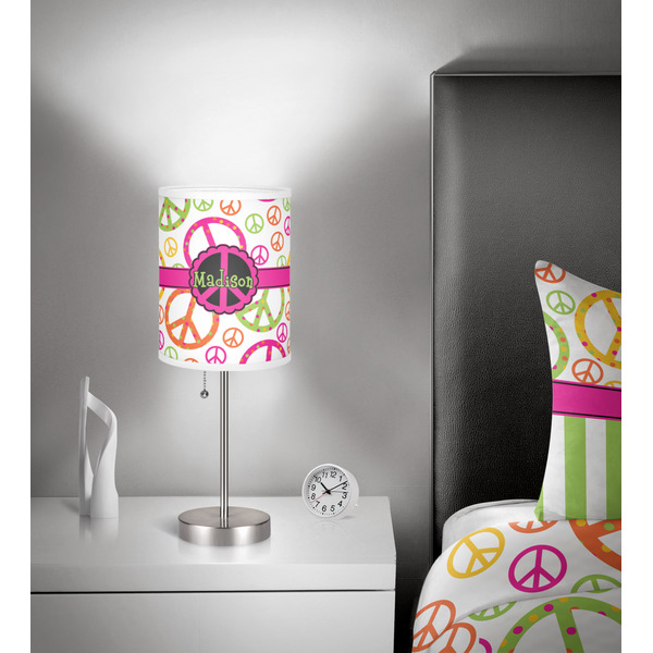 Peace Sign 7 inch drum lamp shade - in room