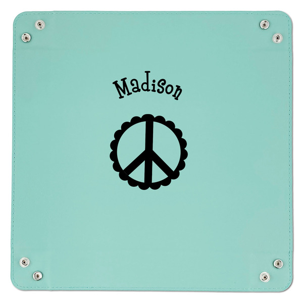 Peace Sign 9" x 9" Teal Leatherette Snap Up Tray - APPROVAL