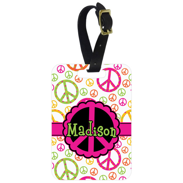 Custom Peace Sign Metal Luggage Tag w/ Name or Text
