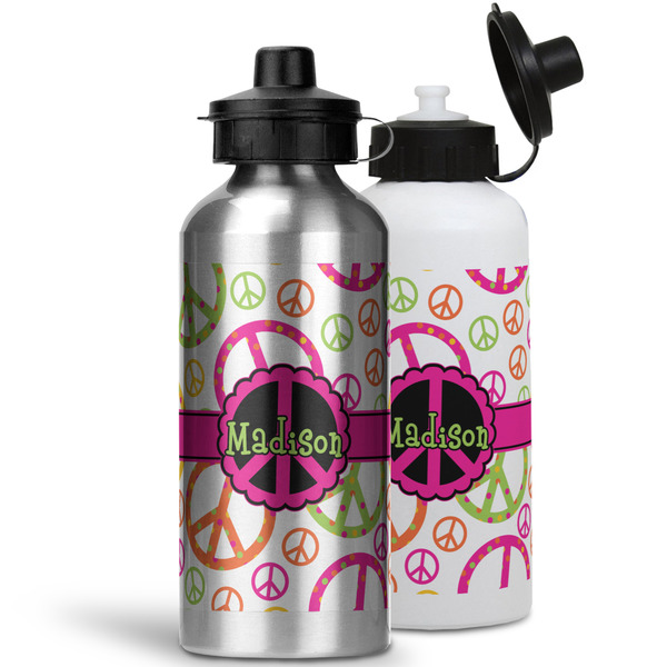 Peace Sign Aluminum Water Bottles - MAIN (white &silver)