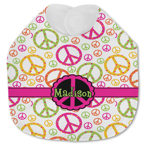 Custom Peace Sign Jersey Knit Baby Bib w/ Name or Text