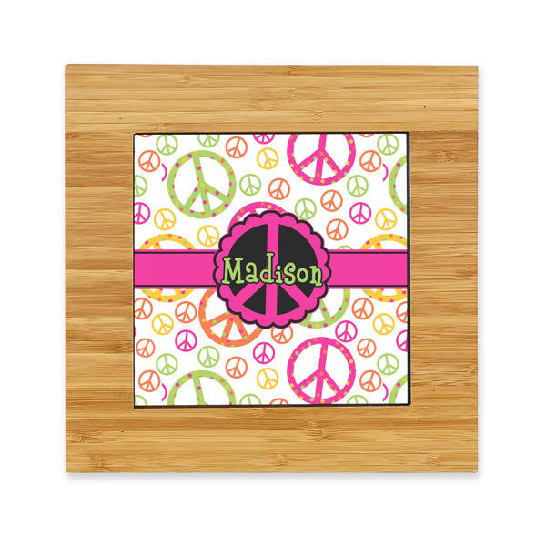 Custom Peace Sign Bamboo Trivet with Ceramic Tile Insert (Personalized)