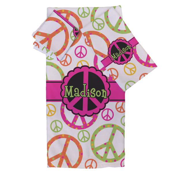 Custom Peace Sign Bath Towel Set - 3 Pcs (Personalized)