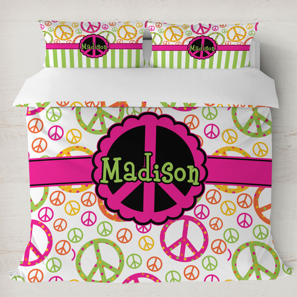 Custom Peace Sign Duvet Cover Set - King (Personalized)