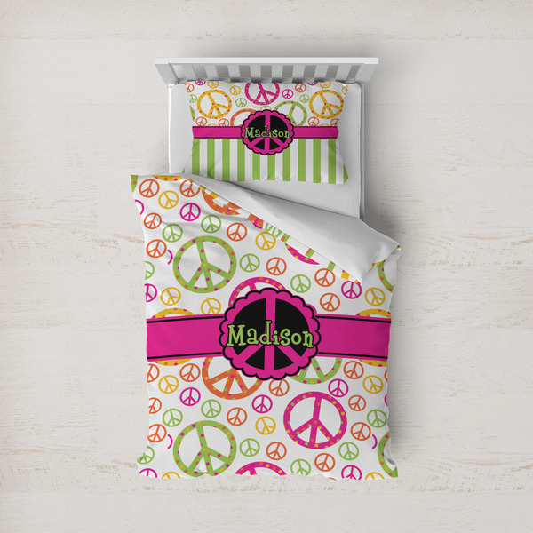 Custom Peace Sign Duvet Cover Set - Twin (Personalized)