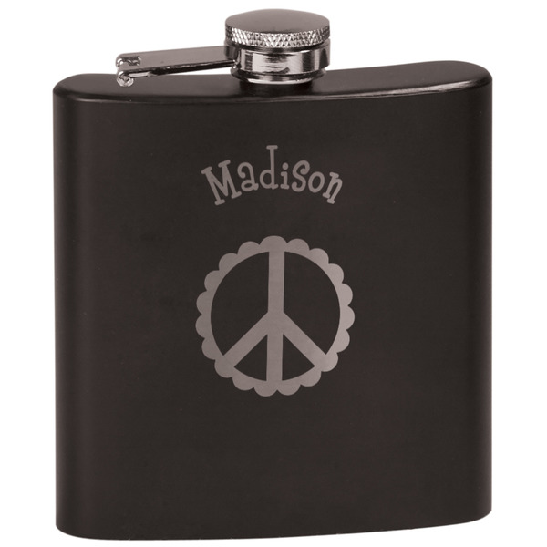 Custom Peace Sign Black Flask Set (Personalized)