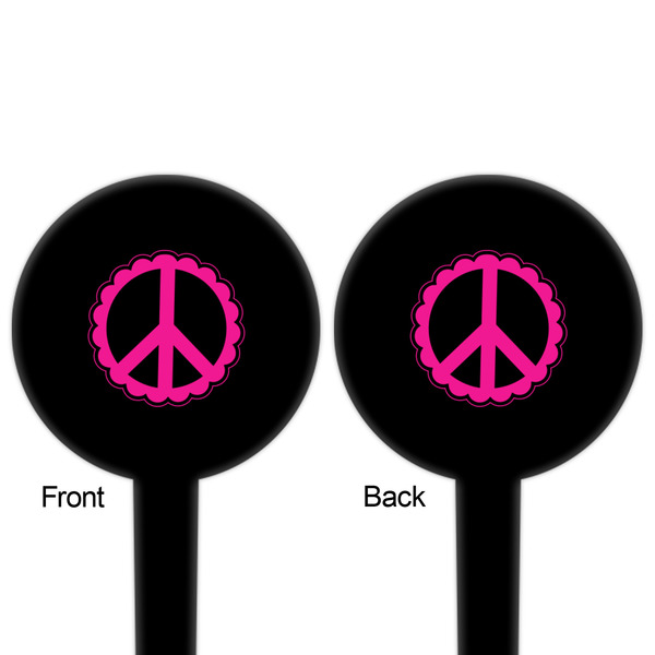 Peace Sign Black Plastic 4" Food Pick - Round - Double Sided - Front & Back