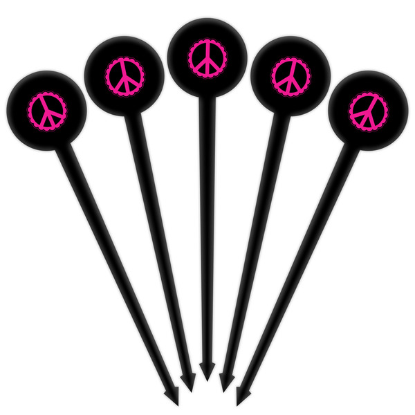 Peace Sign Black Plastic 4" Food Pick - Round - Fan View